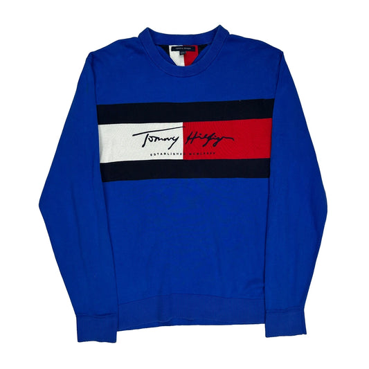 Vintage Established Mcmlxxxv Tommy Hilfiger Striped Jumper - 2XL Blue Cotton