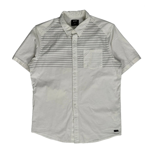 Oakley Striped Short Sleeve Shirt - Medium White Cotton