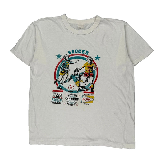 Soccer Pennant Graphic T-Shirt - XL White Cotton