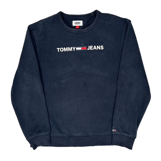 Vintage Tommy Jeans Spellout Sweatshirt - Large Navy Cotton