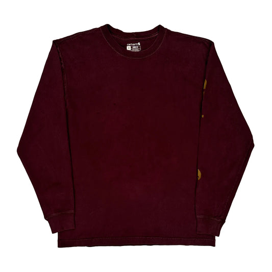 Carhartt Long Sleeve T-Shirt - Small Burgundy Cotton