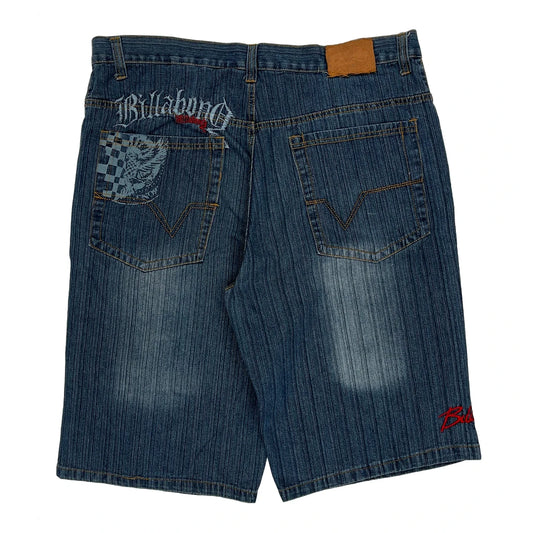 Checkered Pocket Billabong Baggy Denim Shorts - 38W 12L Blue Denim