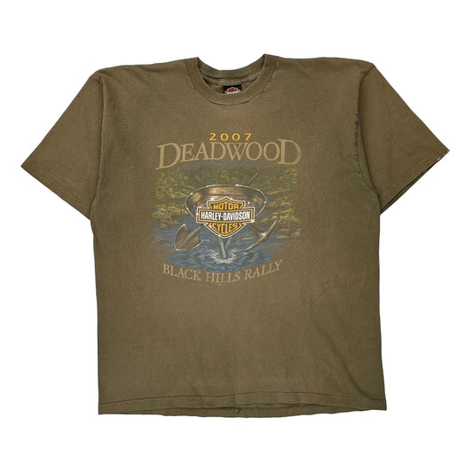 Black Hills Rally Harley Davidson Graphic T-Shirt - 2XL Brown Cotton