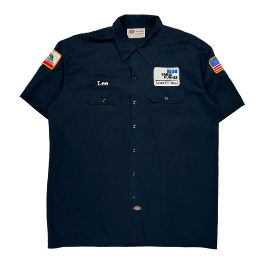 Vintage Baker Hughes Dickies Graphic Shirt - XL Navy Polyester Blend