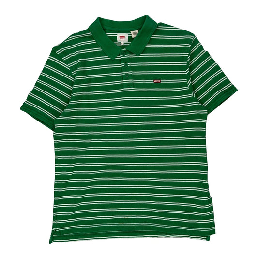 Levis Striped Polo Shirt - XL Green Cotton