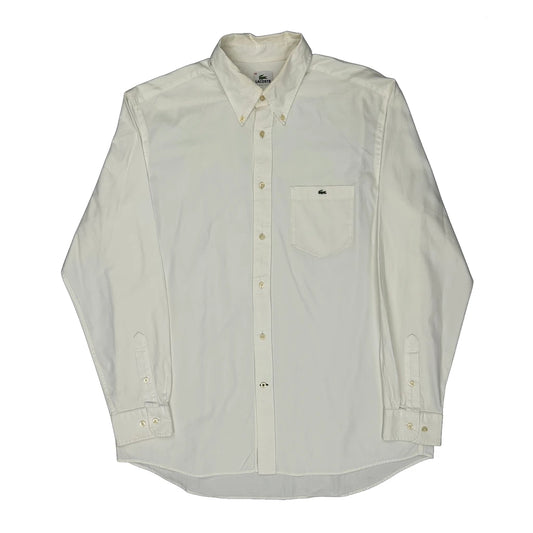 Vintage Button-Down Collar Lacoste Shirt - Large White Cotton