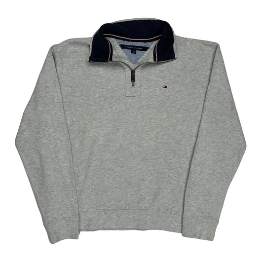Vintage Tommy Hilfiger 1/4 Zip - Large Grey Cotton