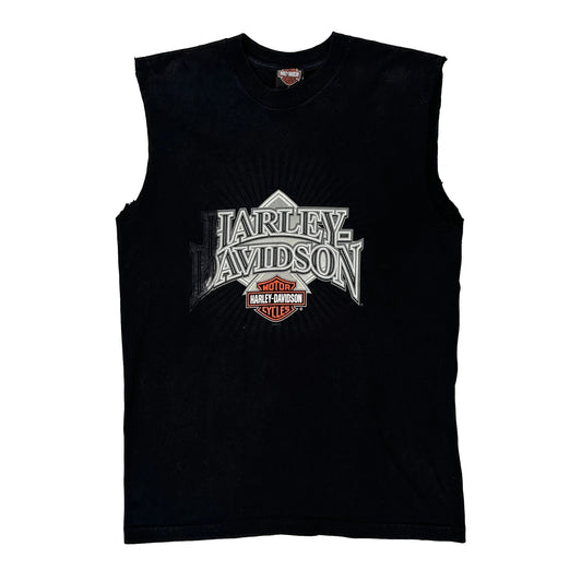 Black River Falls, Wi Harley Davidson Graphic Vest - Large Black Cotton
