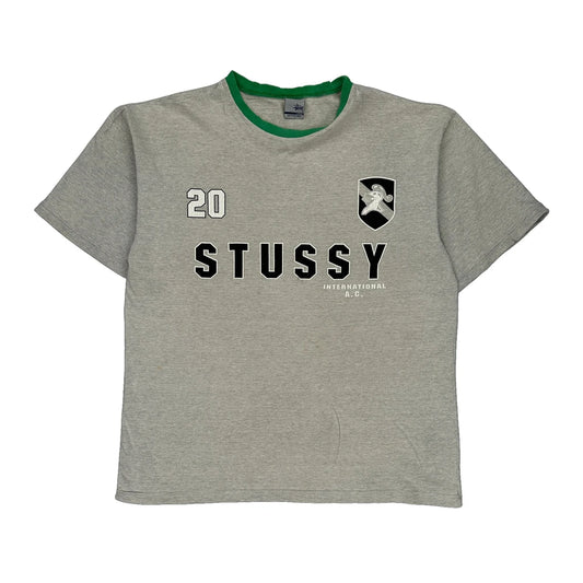 International A.C. Stussy Graphic T-Shirt - Large Grey Cotton