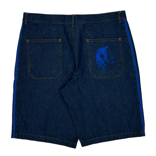 Kerwin Frost Adidas Baggy Graphic Denim Shorts - 38W 10L Blue Denim
