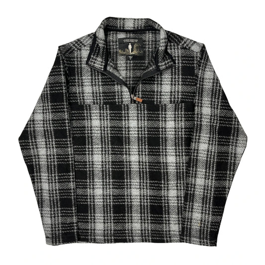 Vintage Unbranded Checked 1/4 Zip - Medium Black Polyester