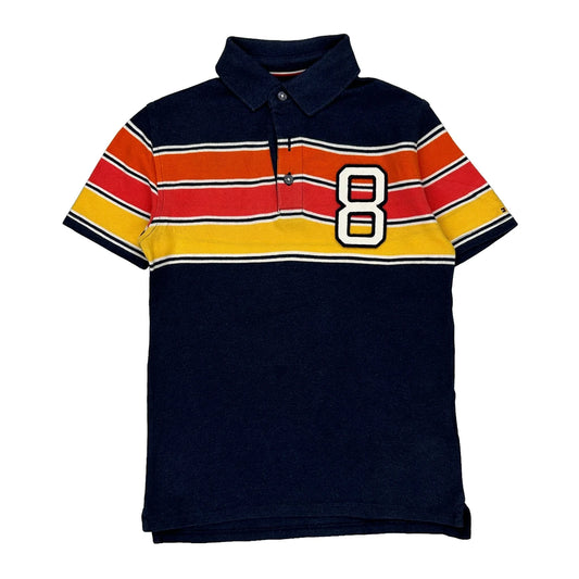 Age 8-10 Tommy Hilfiger Striped Polo Shirt - Medium Navy Cotton