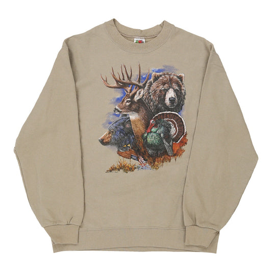 Vintage beige Fruit Of The Loom Sweatshirt - mens medium