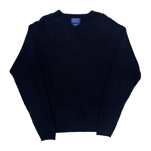 Vintage Made In Japan Pendleton Chunky Cable Knit Jumper - Large Black Cotton