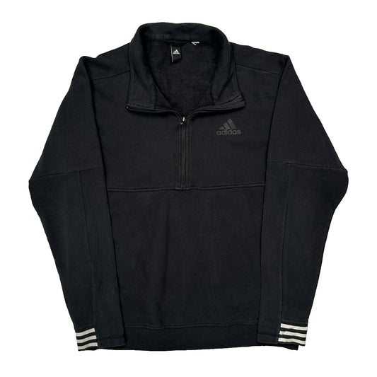 Vintage Three Stripes On Cuffs Adidas 1/4 Zip - Large Black Polyester