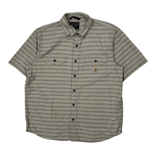 Vintage Carhartt Striped Short Sleeve Shirt - Large Grey Cotton