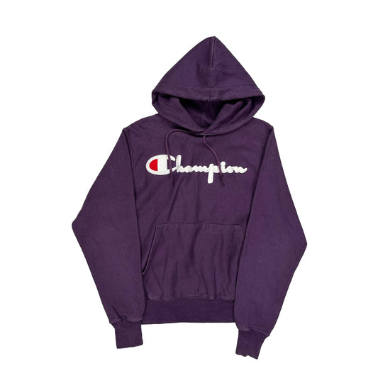 Reverse Weave Champion Spellout Hoodie - Small Purple Cotton
