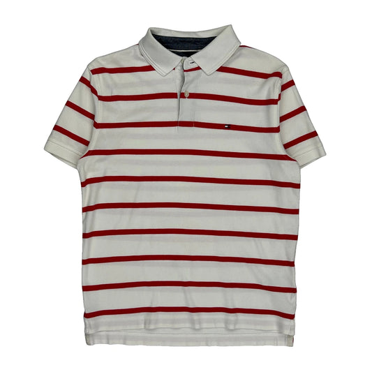 Tommy Hilfiger Striped Polo Shirt - Medium White Cotton