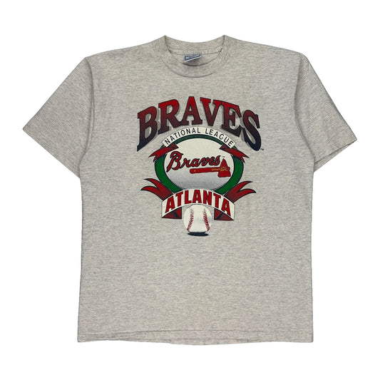 Atlanta Braves Hanes Single Stitch T-Shirt - XL Grey Cotton