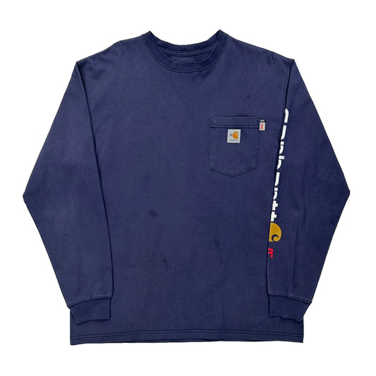 Force Carhartt Long Sleeve T-Shirt - Large Navy Cotton
