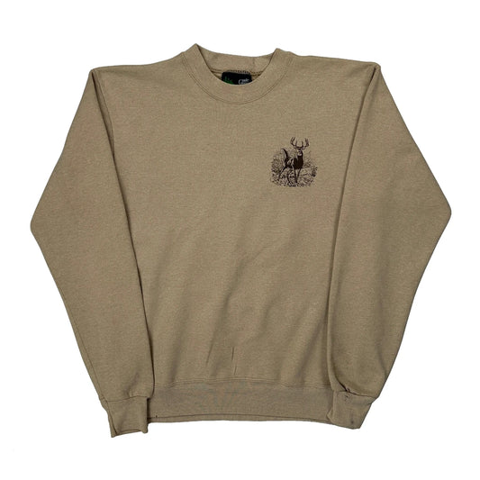 Deer Graphic Guide Line Graphic Sweatshirt - Large Beige Cotton