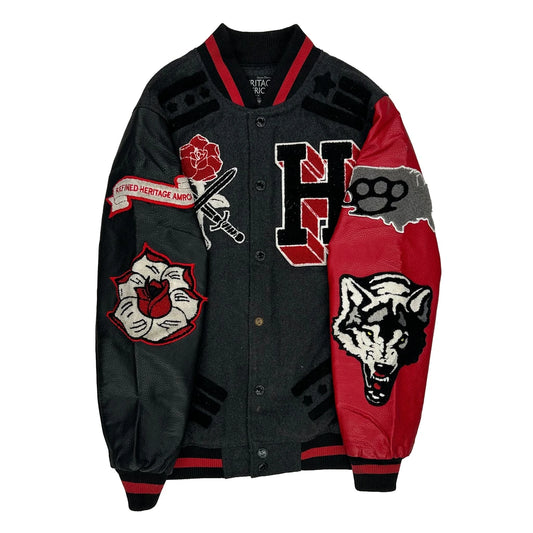 Vintage Refined Heritage Armor Heritage America Graphic Varsity Jacket - Large Black Wool Blend