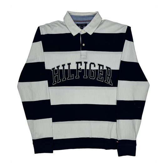 Tommy Hilfiger Striped Rugby Shirt - XL Black & White Cotton