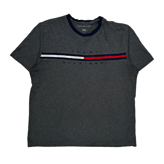 Vintage Tommy Hilfiger Striped T-Shirt - XL Grey Cotton