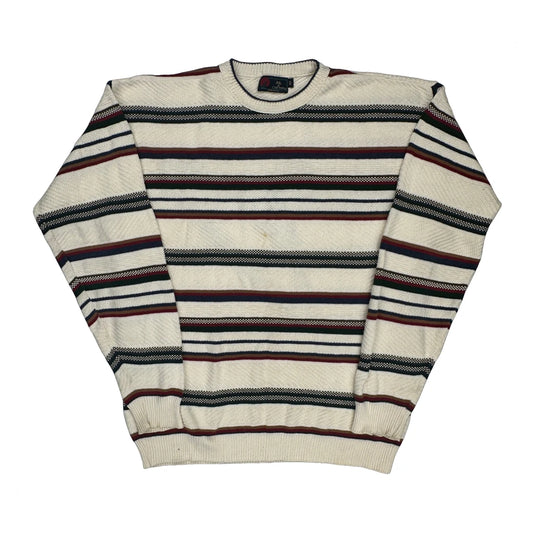 Vintage Unbranded Striped Jumper - XL Cream Cotton