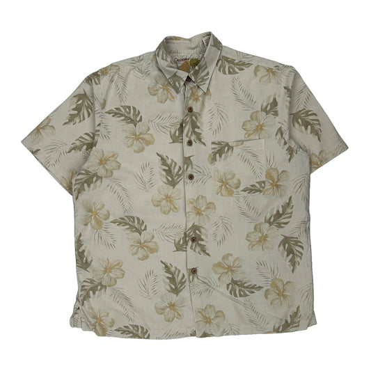 Caribbean Joe Floral Hawaiian Shirt - Large Beige Silk Blend