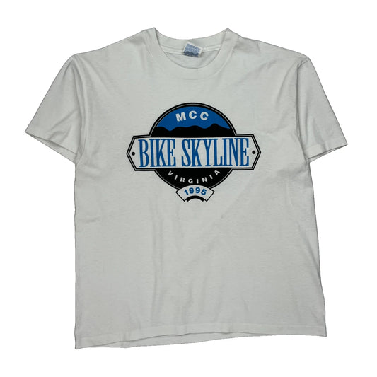 Bike Skyline Virginia 1995 Hanes Graphic T-Shirt - Large White Cotton Blend