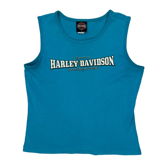 Steve Drane Harley Davidson Graphic Vest - Large Blue Cotton