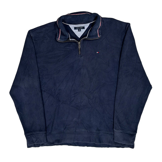 Vintage Tommy Hilfiger Collared Jumper - XL Navy Cotton