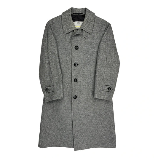 Vintage Aquascutum Checked Overcoat - Small Grey Wool