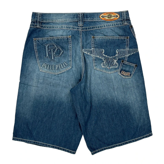 Vintage Premium Denim Pelle Graphic Denim Shorts - 38W 11L Blue Denim