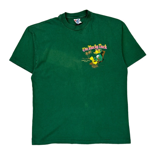 Hanes Single Stitch T-Shirt - Large Green Cotton