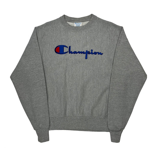 Vintage Reverse Weave Champion Spellout Sweatshirt - Medium Grey Cotton