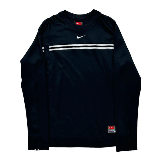 Vintage Nike Striped Long Sleeve T-Shirt - Large Black Polyester
