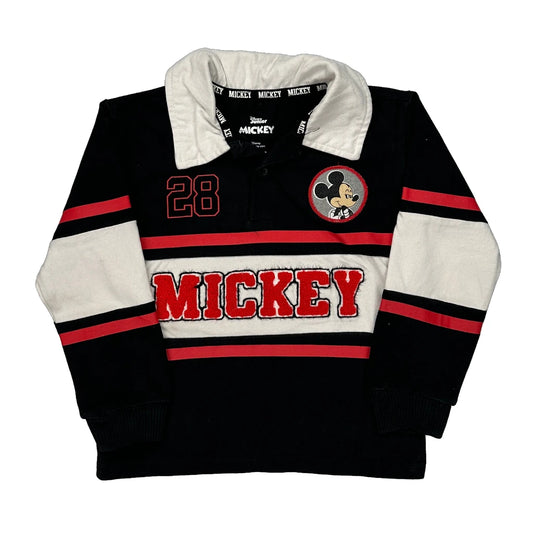 Age 4 Mickey Mouse Disney Cartoon Rugby Shirt - XS Black Cotton