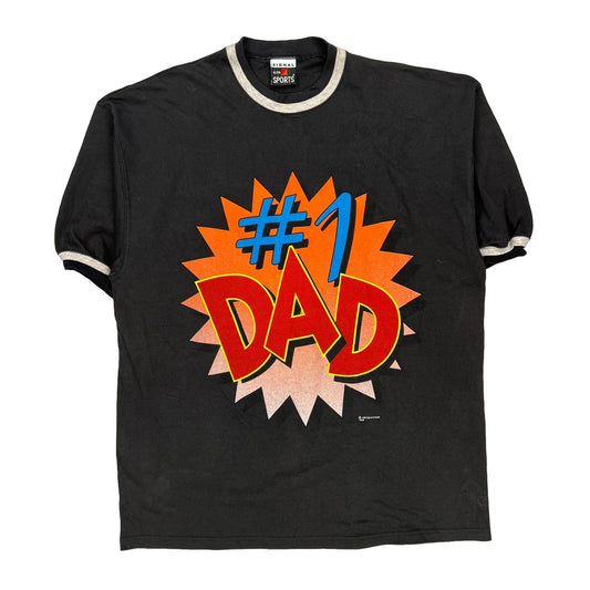 Number 1 Dad Signal Sports Graphic T-Shirt - XL Black Cotton