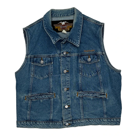 Vintage Harley Davidson Denim Gilet - XL Blue Denim