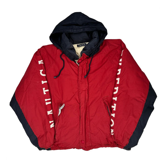 Vintage Nautica Spellout Anorak - 2XL Red Nylon