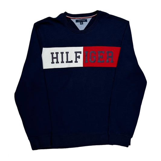 Vintage Tommy Hilfiger Spellout Sweatshirt - XL Navy Cotton
