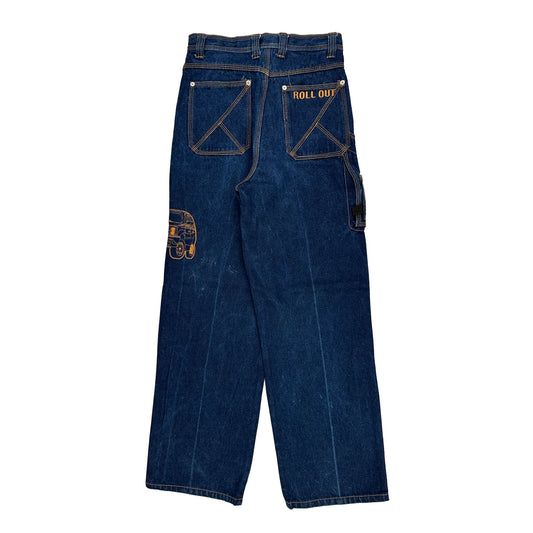 Ramie Blend Unbranded Embroidered Baggy Carpenter Jeans - 27W 31L Blue Denim