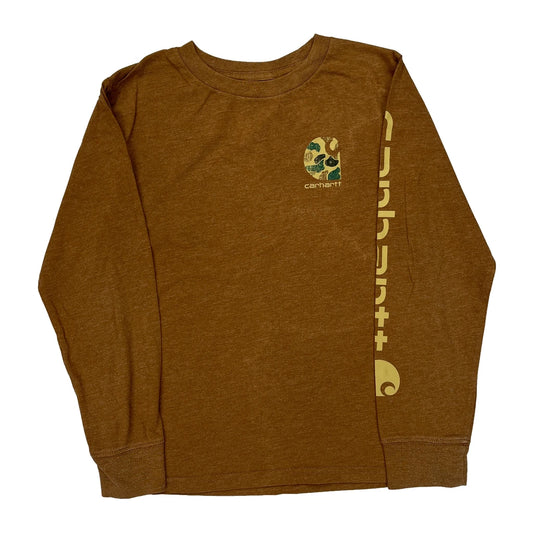 Age 8-10 Carhartt Graphic Long Sleeve T-Shirt - Small Brown Cotton