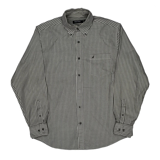 Vintage Nautica Striped Shirt - Medium Grey Cotton