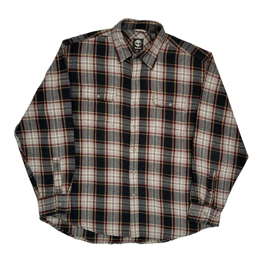 Vintage Timberland Checked Flannel Shirt - XL Grey Cotton