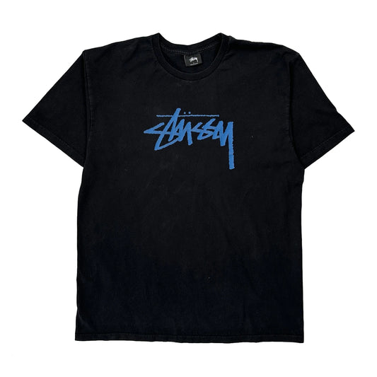 Stussy Blue Spellout T-Shirt - Large Black Cotton