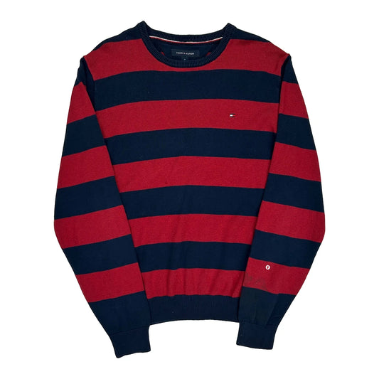 Vintage Tommy Hilfiger Striped Jumper - Medium Navy Cotton