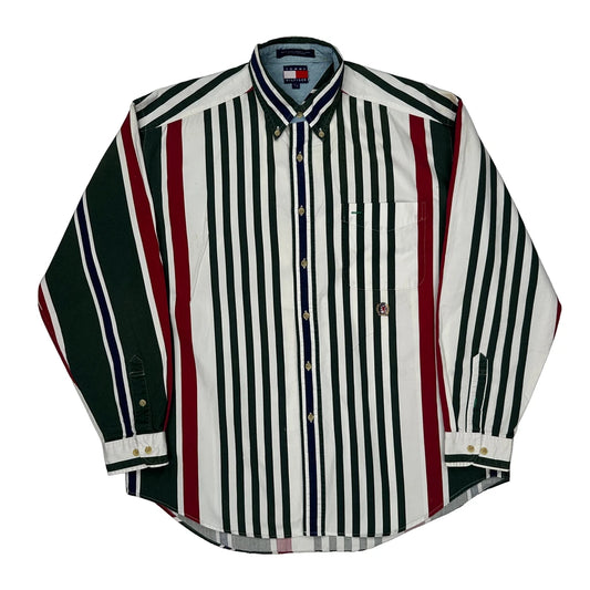 Tommy Hilfiger Striped Shirt - Large Green Cotton